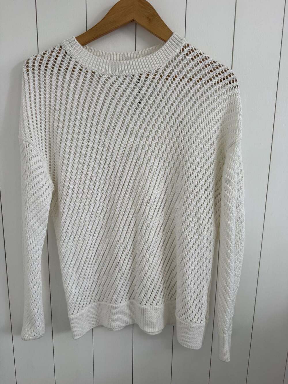 Vince White Mesh Stitch Pullover Open Knit Sweater